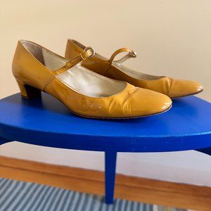 Vintage Miu Miu mary jane kitten heel, mustard yellow patent leather